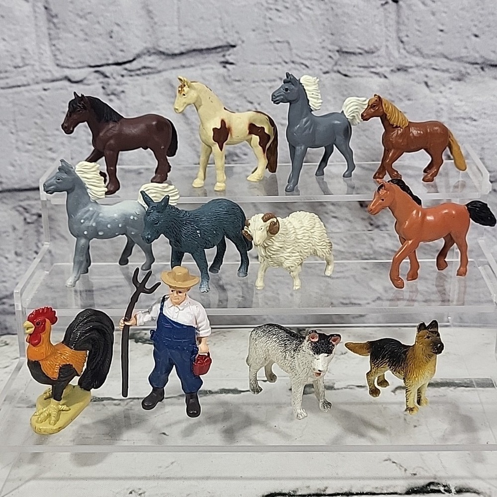 Safari Ltd Farm Animal Mini Figures Lot Of 12 Horses Dogs Donkey Rooster Farmer